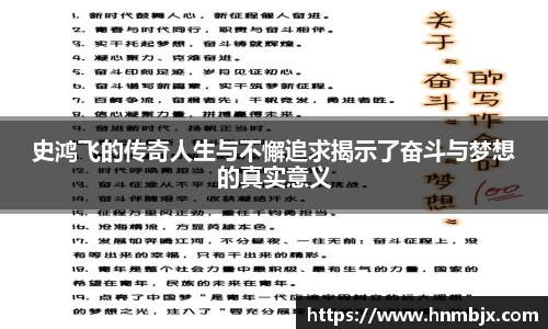 史鸿飞的传奇人生与不懈追求揭示了奋斗与梦想的真实意义